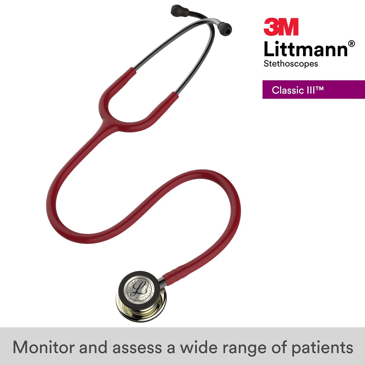 3M Littmann Classic III Stethoscopes (Champagne - Finish Chestpiece, Burgundy Tube, Smoke Stem), 5864 3M Littmann Classic III Stethoscopes (Champagne - Finish Chestpiece, Burgundy Tube, Smoke Stem), 5864